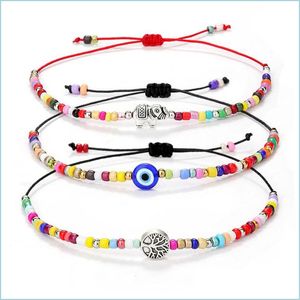 Link Chain Handmade Braided Evil Blue Eye Bracelet Chain Elephant Tree Of Life Charm Rainbow Seed Beads Bracelets For Women Girls Ps Dhjk2