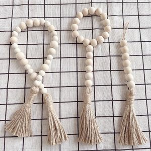 Estatuetas decorativas guirlanda européia de miçanga de madeira com borla Diy decoração de casa feita à mão para o Rattan Macrame Wall Hanging Boho Presente