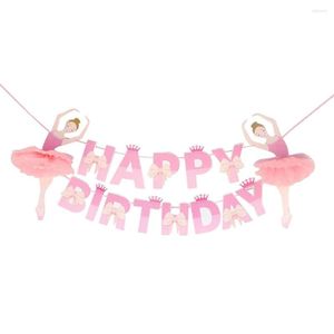Party Decoration Cute Ballerina Ballet Girl Bunting Banner HAPPY BIRTHDAY Bowknot Crown Decor Garland For Kid