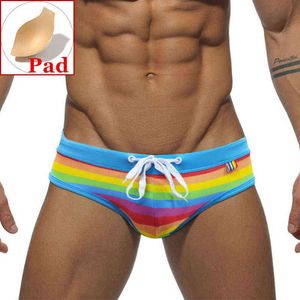 Men's Swimwear Push Up Mens Swimming Briefs Rainbow Stripe Bikini For Man Sexy Gay Swimsuit Beach Shorts Desmiit J220913