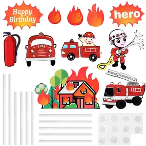 Festliga leveranser 44st FireMen Series Cupcake Toppers Firetruck roliga tårta plockar dekorera för fest födelsedag