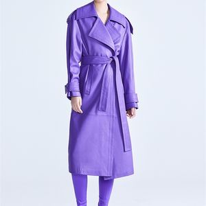 Trench da donna in pelle finta Lautaro primavera autunno lungo lusso elegante viola colorato per le donne telai Runway Designer Fashion 220919