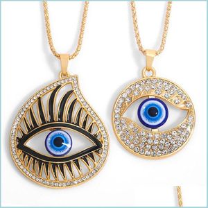 Pendant Necklaces Fatima Hand Pendant Necklace Turkey Evil Blue Eyes Diamond Sweater Chain Hollow Lucky Pendants Adjustable Gold Neck Dhaxp