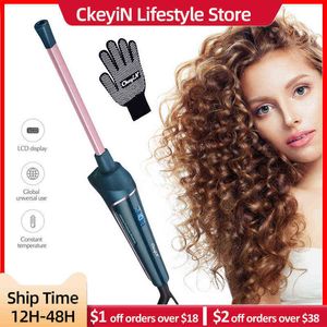 Colinhos de cabelo alisadores CKEYIN PROFISSIONAL 9MM Curling Hair Waver Hair Rolings Square Curamic Curling Wand Roller Curling Hairdressing Tool T220916