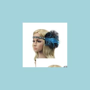 Headbands 1920S Headpieces Feather Flapper Headband Headpiece Great Gatsby Headdress Vintage Party Costume Hair C3 Drop Delivery 2021 Dhlvt