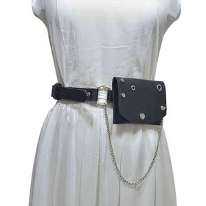 Moda feminina Fanny Pack Bag Mini Hip Punk Square Metal Chain ombro S Ladies Wallet Portable feminino J220705