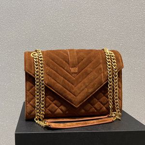 Fashion Handbags Purse Fur Envelope Bag Women Chain Shoulder Messenger Bags Gold Letter Quilted Thread Magnetic Button Flap Hand Clutch Wallet 24cm