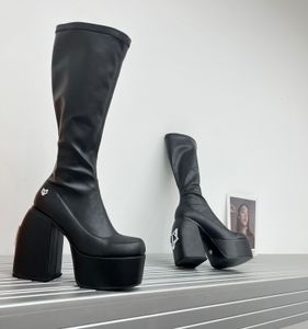 Designerskie buty nagie Wolfe Bot Wysokowy przyprawy czarna blizna na rozciąganie tajemnicza czarna jailbreaker sassy żeńska skóra poślizg na obuwie rozmiar 35-41