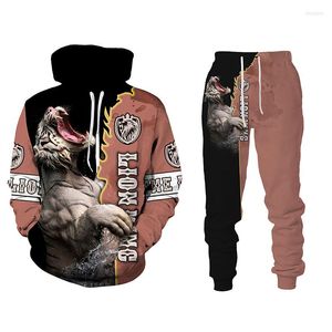 Erkek Trailtsits Fashion Lion 3d Baskı Hoodies Erkek Sonbahar ve Bahar Sıradan Sweashirt Sweatpants Set Erkek Trailsuit Erkekler Clo