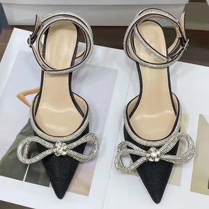 Sandals Dress Shoes Bow Pumps High Heels Diamond Shoes Luxury Designer Evening Slingback Satin Point-Toe Crystal-Embellishments Rhinestone
