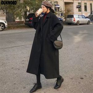 Wooling Blends Woman Long Trench Płaszcz Modna Koreańska elegancka luksusowa czarna czarna wiatraka zwykła kurtka jesienna Kobiety 220919