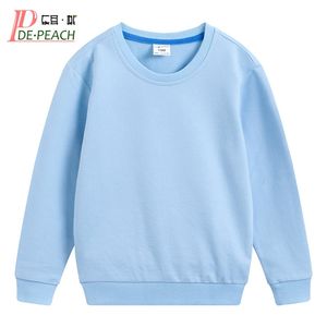 Pullover DE PEACH Autumn Cotton Children Loose Casual Sweatshirt Baby Boys Girls Pullover Shirts Teenager Kids Solid Color Bottoming Tops 220919