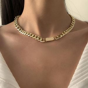 Chains AENSOA Unisex Stainless Steel Cuban Chain Golden Charm Choker Necklace For Women Men Minimalist Hiphop Male Jewelry Wholesale