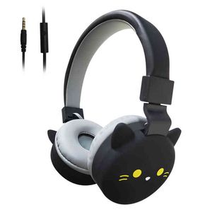 Headsets Cool Black Cat Kopfhörer Kinder Gaming Wired Kopfhörer Reise Musik Stereo Headset Ohrhörer Für Computer Handy MP3 Geschenke T220916