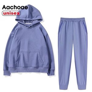 Women's Two Piece Pants Aachoae Women Unisex Couple Fleece 100% Cotton Suits 2 Pieces Sets Casual Tracksuit Hoodies Sweatshirt 220919