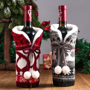 2021 Cross Border New Woolen Christmas Decoration Ball tricô de vinho tinto Conjunto de vinhos atmosfera Conjunto de garrafas de férias em casa