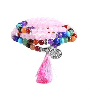 Бисера Странс Медитация Mti-слоя Long Layer Bracelets 7 Chakra Yoga Natural Counte Amethyst Mala Beads Beads Dewelry Derp Deviv Dhtqu