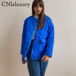 نساء لأسفل باركاس Cnlalaxury Spring Blue Women Parka Fashion Cotton Warm Long Sleeve Jacket Coat stipper o-neck female out out out stops 220919