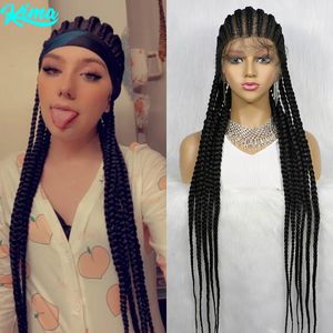 Synthetic Braided Full Lace 36inches Braiding Hair Black Women Synthetic Box Braids Hair Wigs For Wholesale New