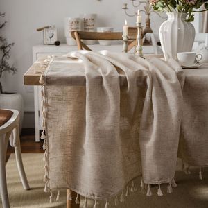 Home Textile Tassel Cloth Linen Cotton Rectangular Tablecloth for Dining Table Coffee Table Cover Wedding Decoration tapete mesas
