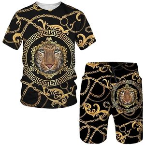 Herrspårar Summer Golden Lion 3D Printed Tees/Shorts/Suit Casual Graphic T-Shirt Tvåverk Set Hip Hop Fashion Short Sleeve Tracksude 220919