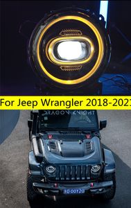 High Beam-strålkastare för Jeep Wrangler LED-strålkastare 20 18-2021 DRL Angel Eye Turn Signal Head Lamp Driving Lights