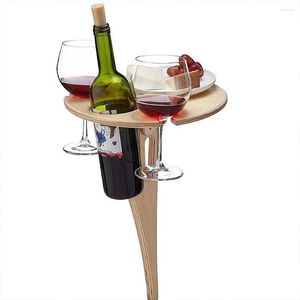 Mobili da campo Tavolo da vino portatile da esterno Paletto pieghevole in vetro Mini strumenti per mensole per bere in legno per viaggi in spiaggia in giardino