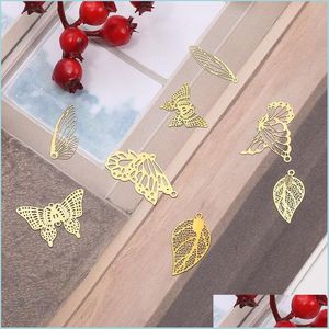 Other Findings Components Jewelry Accessories 10Pcs / Lot Copper Hollow Butterfly Finding End Beads Cap Filigree Loose Spacer Bead Dh9Wl