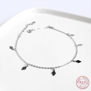 Ankiety 925 srebrne srebrne proste diamentowe geometryczne wisiorek Anklet Kobiety Summer Ocean Beach Casual Biżuteria