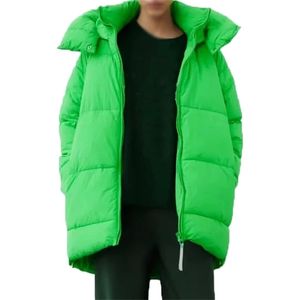 Damskie pucha parkas zimowy płaszcz ciepły z kapturem grube kurtka zielona długie panie khaki z zamkiem błyskawicznym TRF 220919