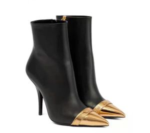 유럽 ​​디자이너 여성의 짧은 부츠 마틴 부츠 클래식 신발 패치 워크 네트 넷 소프트 가죽 편지 장식 두꺼운 금 하이힐 패션 술