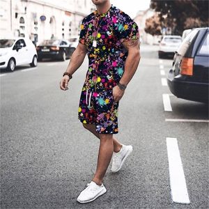 Tute da uomo Summer Trend Suit Pantaloncini da spiaggia casual Set Abiti con stampa 3D Graffiti T-shirt girocollo da uomo Manica corta 2 pezzi 220919