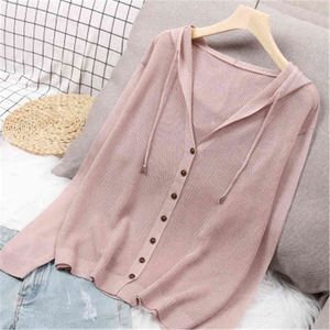Kvinnors tröjor långärmad Vest Women Summer Autumn Knited Vest Korean Button Up Hoodie Ice Silk Sweater Thin Sunscreen Tops J220915