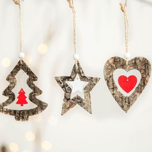 Christmas Decorations Year 2022 Tree Bark Wooden Ornaments Hanging Pendants Xmas Decoration For Home Party DIY Noel Gifts