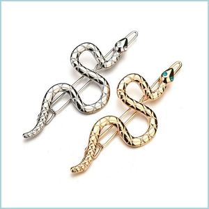 Hårklämmor Barrettes berömda guld Sier Color Snake Hair Clip Barrettes Tillbehör för kvinnor Punk Unique Design Party Jewelry Simple Dhyhd