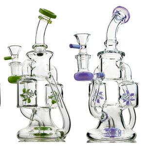 Double Recycler Glass Bongs Hookahs Propeller Spinning Percolater Water Pipe Colorful Purple Green Smoking Pipes Windmill Perc Dab Rigs With 14mm Joint Bowl XL167