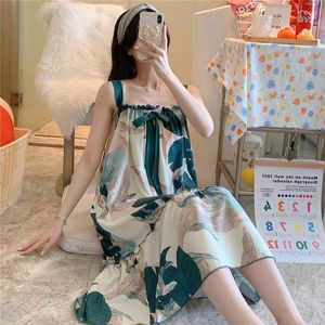 Women's Sleepwear Women Nightgown Cute Cotton Night Dress Sexy Bow Strap Casual Home Shirt Floral Print Girl Nightwear