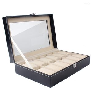 Watch Boxes 12 Girds Luxury Leather Box Jewelry Large Clear Storage Organizer Packaging Display Holder Case Vintge Tray
