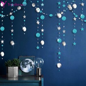 Party Decoration 4m Silver Blue Star Round Paper Garland Banner First Happy Birthday Boy Girl My 1st One Year Bunting Supplies