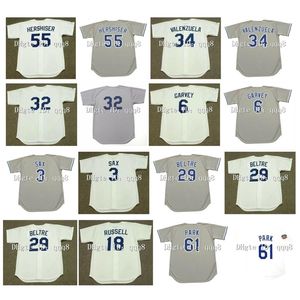 GlaVintage LA Jerseys 55 OREL HERSHISER 34 Fernando Valenzuela 32 Sandy Koufax 6 STEVE GARVEY 23 KIRK GIBSON 16 HIDEO NOMO White Grey Baseball