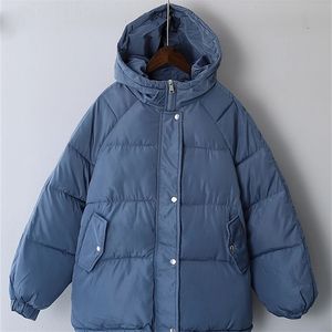 Women's Down Parkas Syiwidii秋の冬のジャケットは、フードの特大のストリートウェアブルーカーキパーカエレガントなアウター220919で温かいコートを厚くします