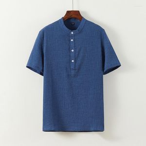 Gevşek Monte Gömlek toptan satış-Erkek Tişörtler Erkek Tişörtleri Yaz Vintage Tees yaka kısa kollu adam beyaz mavi katı ince gevşek takılmış esneme giysileri
