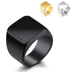 2021 Selling Stainless Steel Fashion Square Finger Rings For Men Fashion Mens Jewelry Wedding Band Silver Black Gold2716