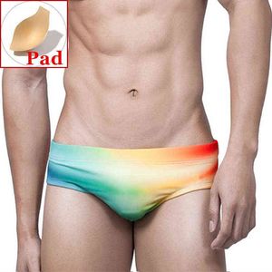 Men's Swimwear Push Up Mens Swimming Briefs Rainbow Bikini For Man Sexy Gay Swimsuit Beach Shorts Desmiit Board J220913