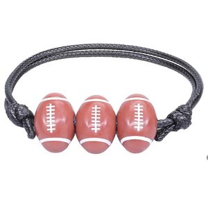 Basketball Football Rugby Baseball Pendants Tennis Charm Bracelets for Men Women Handmade Adjustable Leather Rope Ball Sports Wristband BBE1