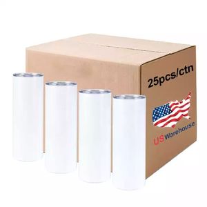 25 Stück/Karton 20oz Sublimation GERADE Tassen Becher mit Strohhalm 100 % 304 Edelstahl Wasserflaschen doppelt isolierte Tassen