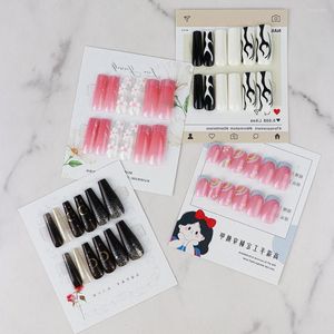 Nail Art Kits 24 Pcs Natural Coffin Fake Nails Long Length Ballet Almond Patches Full Cover Artificial False Tips