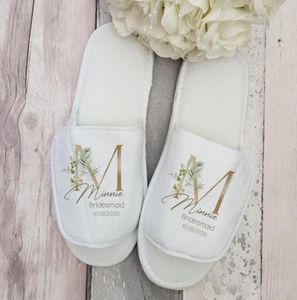 Party Favor Foliage Druhny Kapciecze - ślubny dar puszek Flower Girl Spersonalizowany ślub Flip Flip Flops Bride