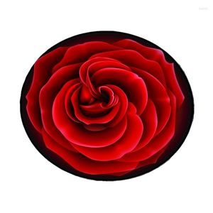 Mattor Högkvalitativ 3D Röd rosen runda mattdiameter 60/80/100/120/160 cm polyester vardagsrumsstol Stolmattan Hem Dekorera