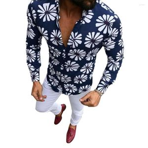 Men's Casual Shirts 2022 Spring Summer Fashion Mens Shirt Hawaiian Printing Flowers Clothes Slim Long Sleeve Turndown Neck